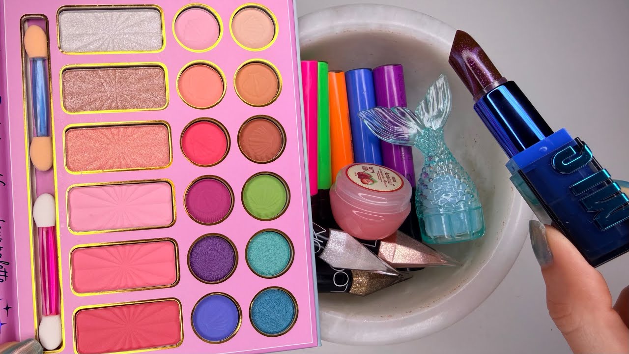 Coloring Slime Cute🧜🏻‍♀️💎🍯Glitter💙💚💛🩷💜🧡Lipstick💄Lip Balm & Eyeshadow! ASMR & Satisfying Makeup Slime