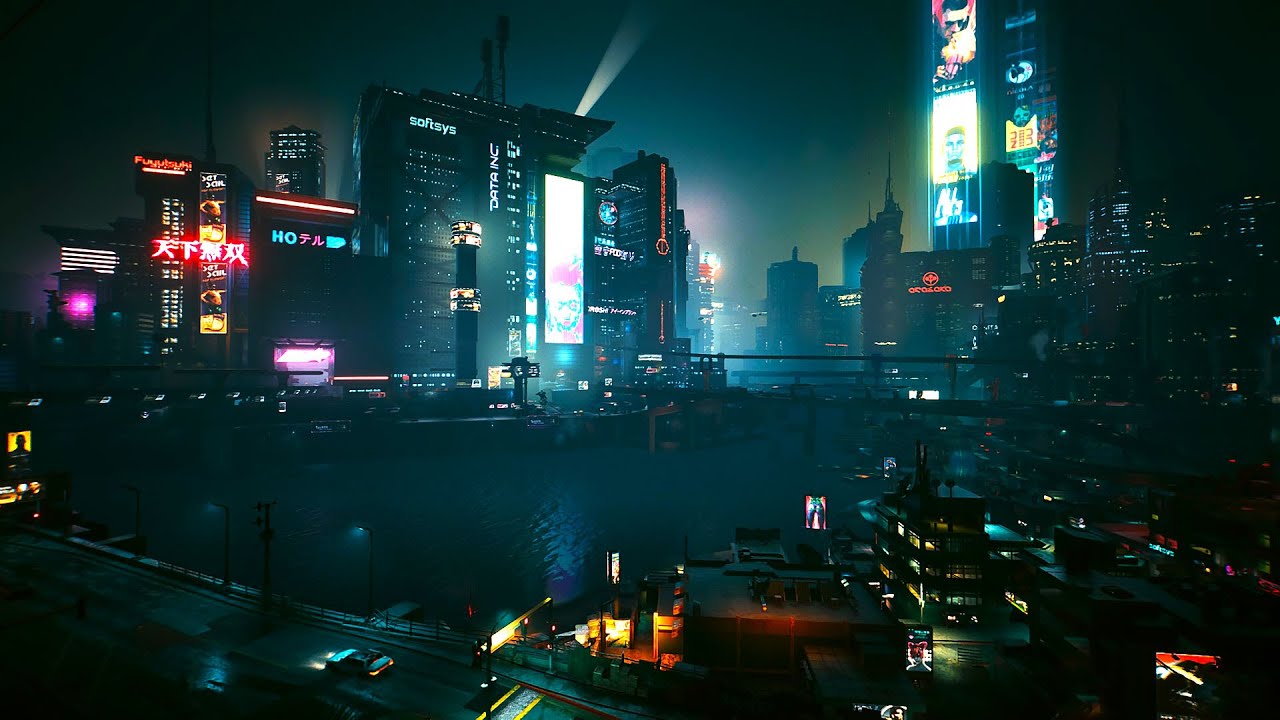 Sleeping on the roof in Night City while someone playing guitar down there – 8 HOURS ASMR Ambience