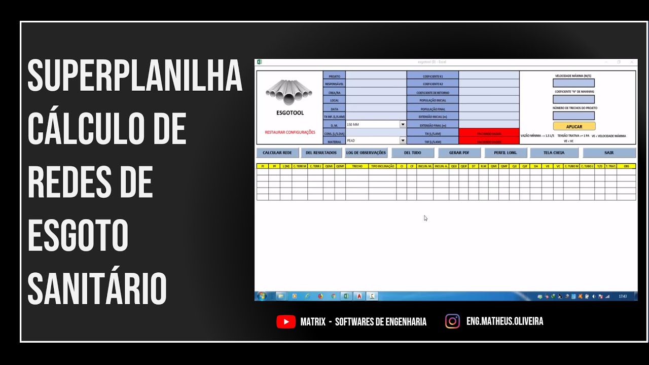 SUPERPLANILHA CÁLCULO DE REDES DE ESGOTO SANITÁRIO - WHATSAPP (+55 19 996746157)