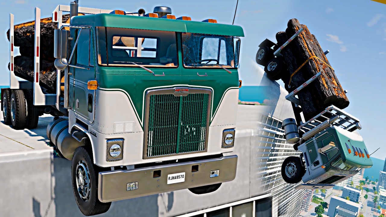 Semitruck Building Jump | Beamng Drive | Fullly Loaded Semitruck Falls From Building Crash