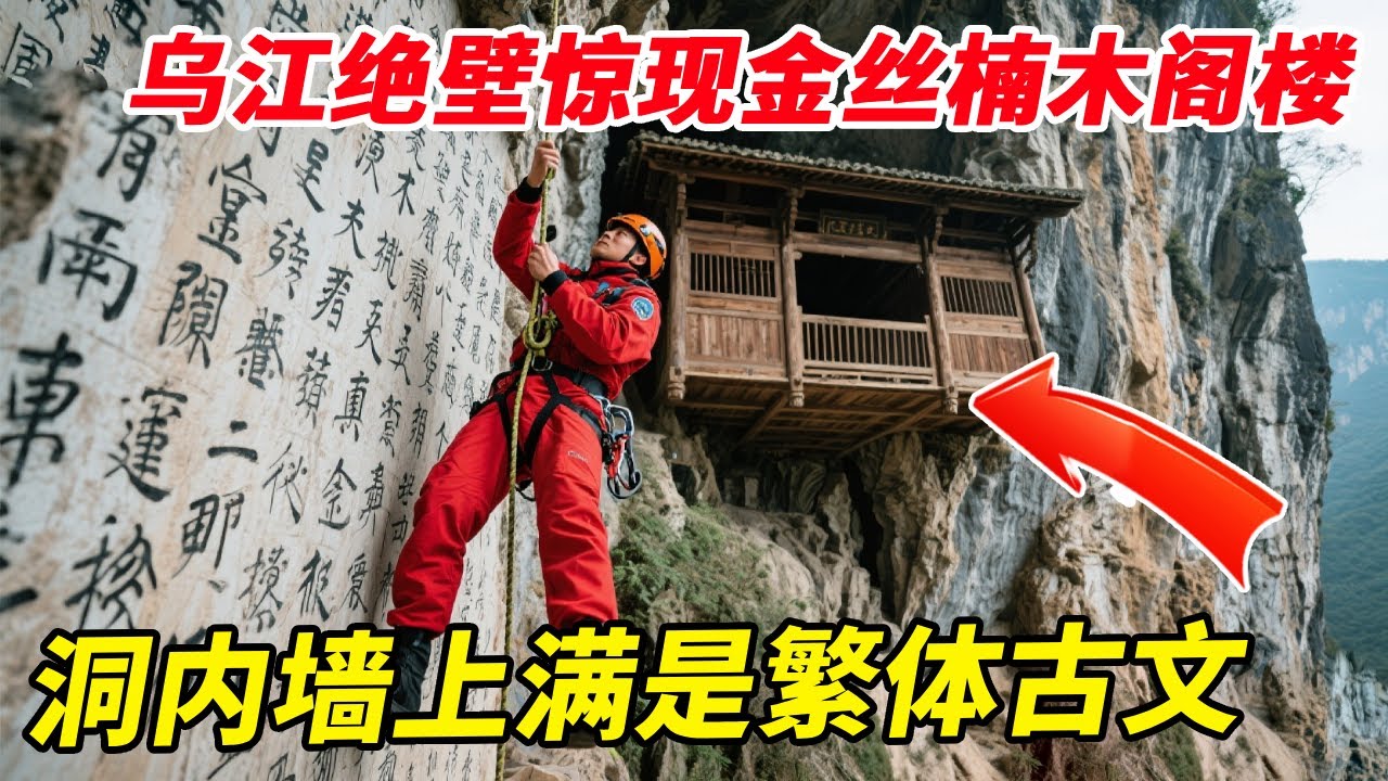 乌江绝壁惊现金丝楠木阁楼，洞内墙上满是繁体古文，难道是罕见的修仙秘籍？【户外小北哥】