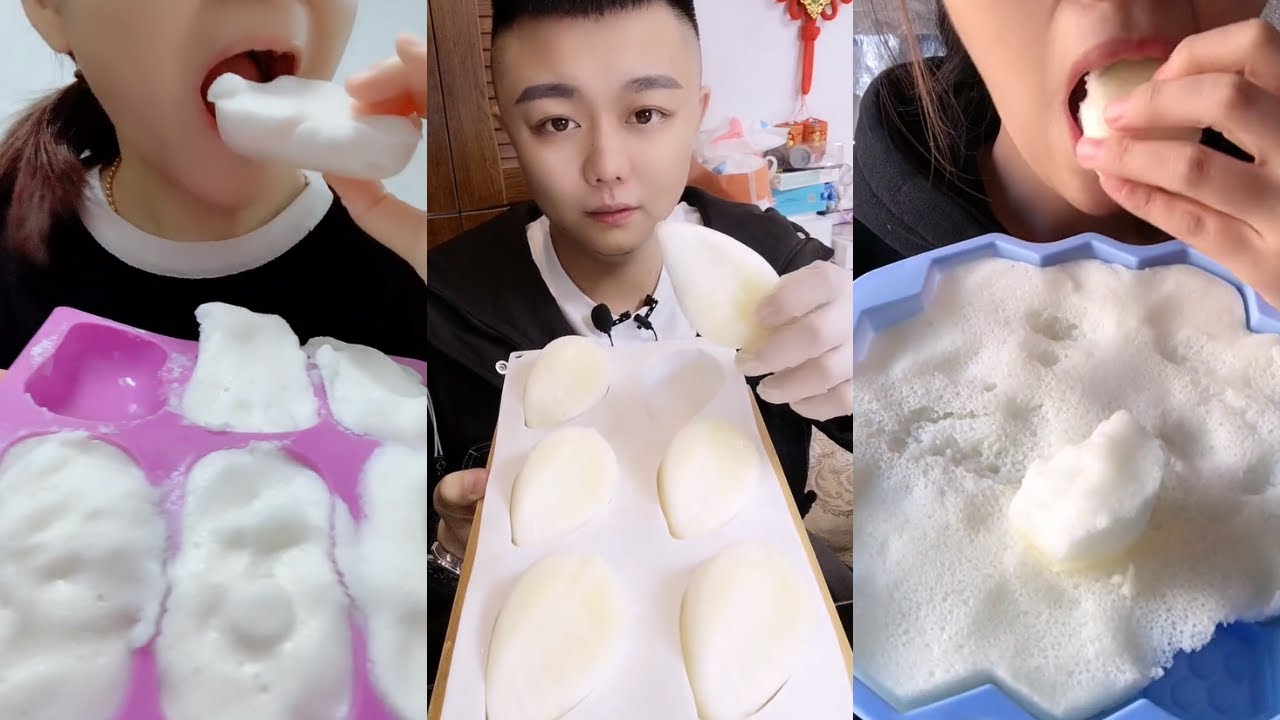 ASMR WHITE FOAM ICE EATING ASMR ❄️ MILKY FROZEN BUBBLES FOAM ICE CRUNCHY SOUNDS 氷を食べる | Buz yemek