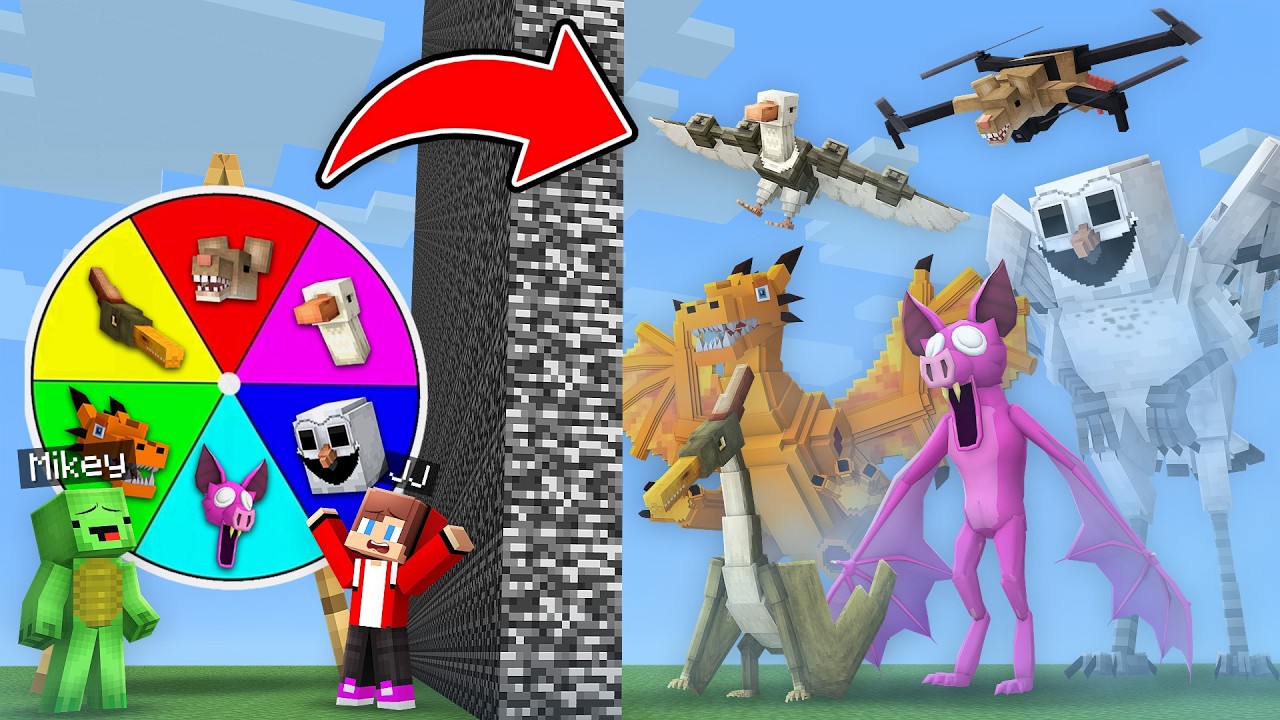 JJ and Mikey AIR MOBS ROULETTE BATTLE in Minecraft - Maizen