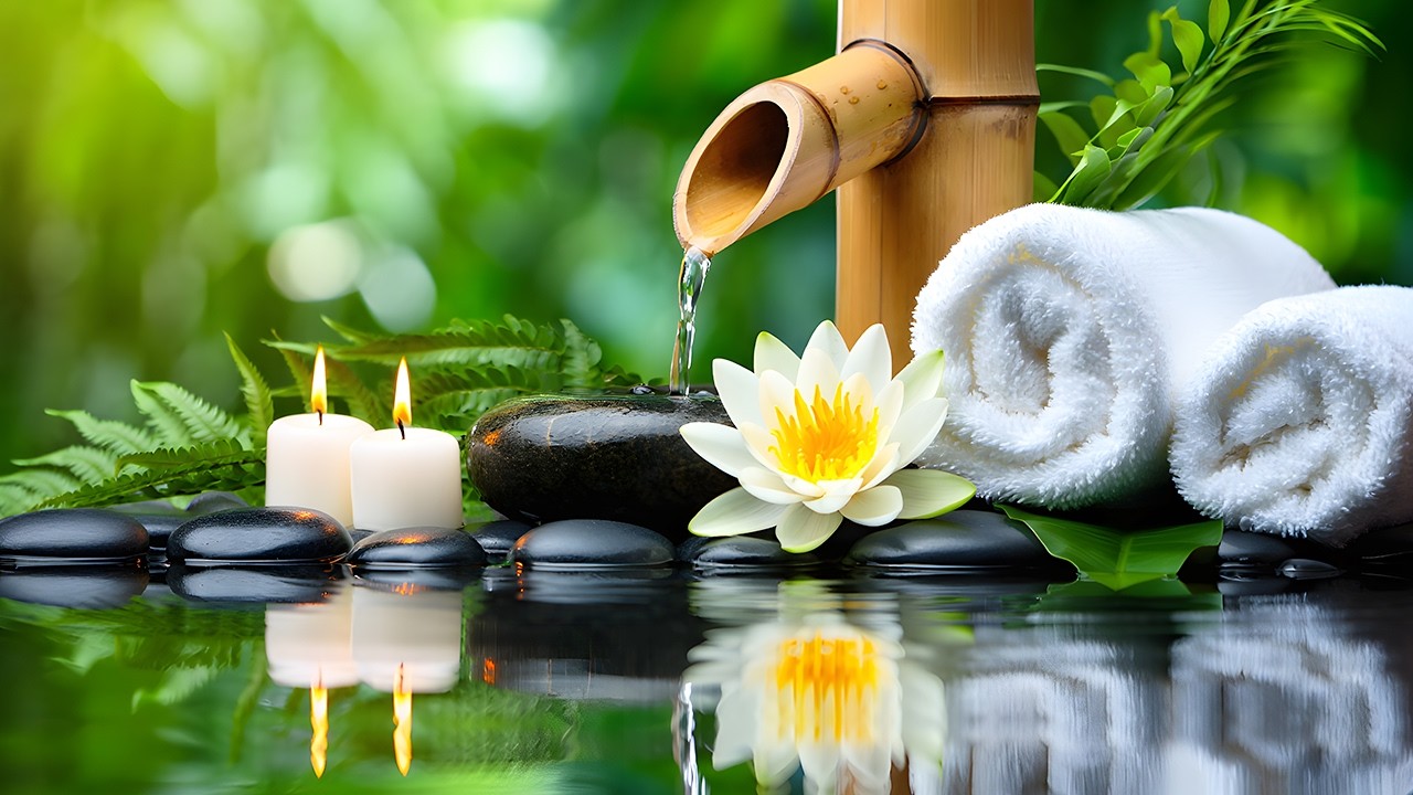 Zen Bamboo Water Fountain: Relaksująca muzyka spa i dźwięki natury dla głębokiego snu, nauki i relak
