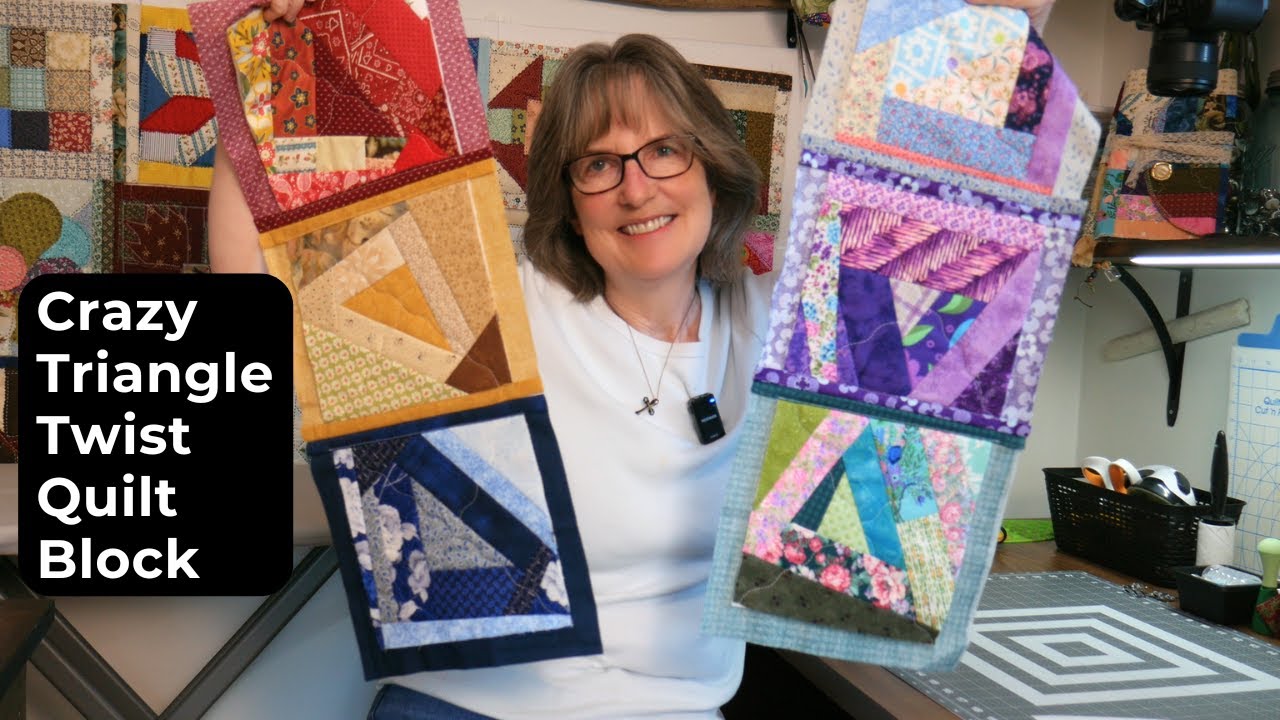 Crazy Triangle Twist Quilt Block | Easy Scrap Fabric Quilt-As-You-Go V2