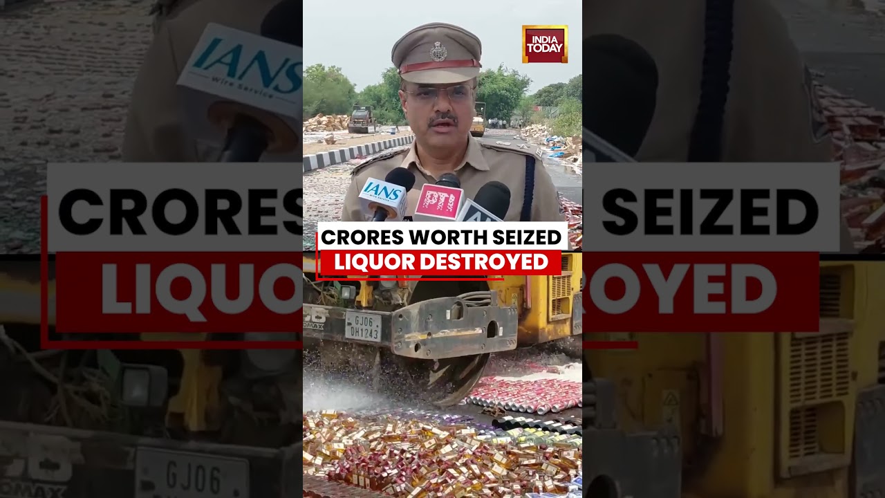 Gujarat News: Large-Scale Liquor Disposal Drive Caught on Camera #LiquorSeizure #VadodaraPolice