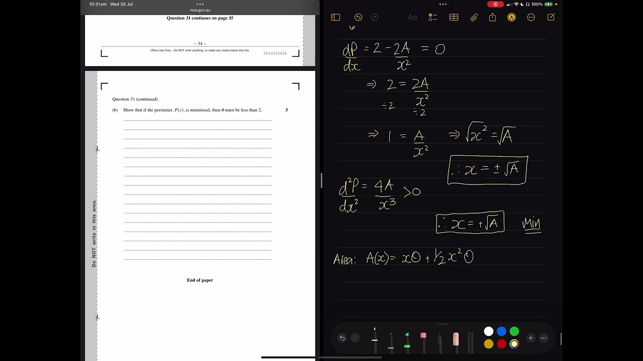 2024 HSC Mathematics Advanced/2 Unit Paper Q31b Solution