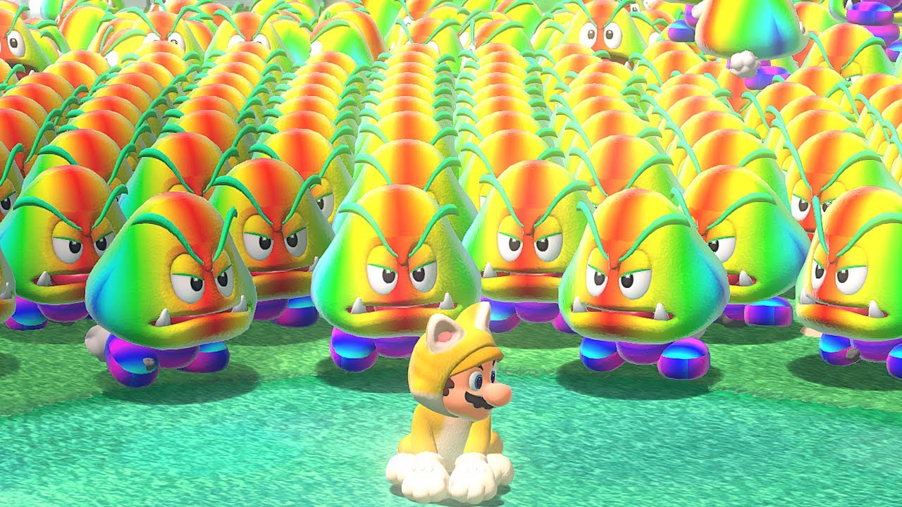 Can Mario defeat 999 Rainbow Goombas in Super Mario 3D World?