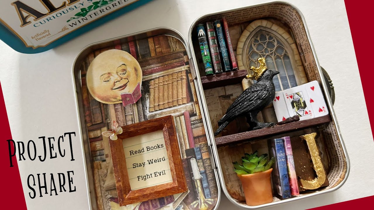 Altered Altoids Tin - Mini Library with Crow & Garden Cat Project Share!