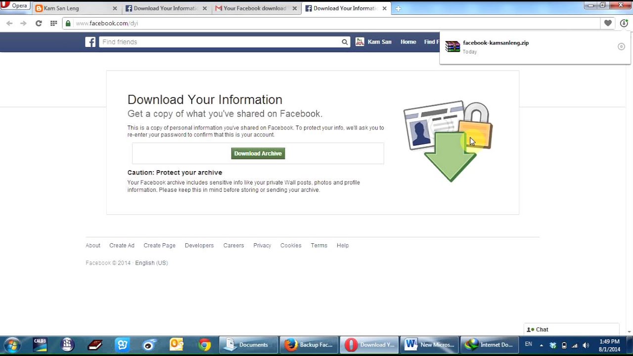 Backup Facebook photos, videos, and text