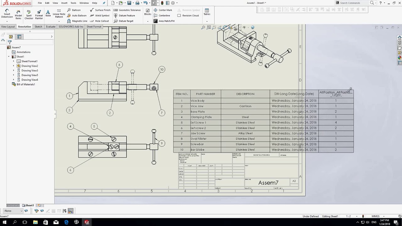 BÀI 14:  Xuất bản vẽ lắp ráp trong thiết kế 3D Solidworks và 1 số điều cần lưu ý | HỌC SOLIDWORKS