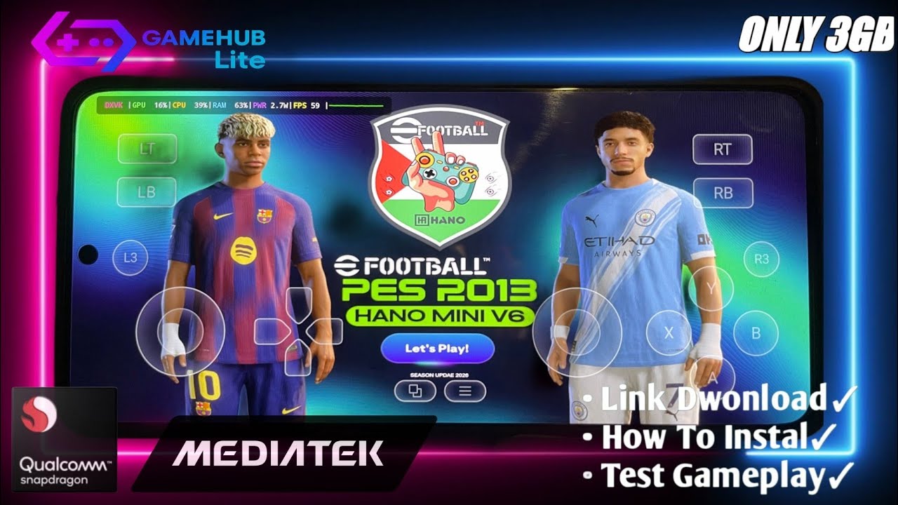Ringan Hanya 3GB‼️PES 2013 PATCH BY HANO MINI V6 2026 | Test Gameplay&Cara Pasang di Gamehub lite