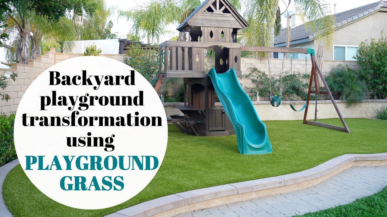 Backyard Playground Transformation using Playground Grass from ForeverLawn
