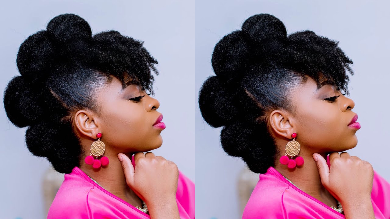Faux Mohawk updo with bangs 🔥! Easy protective style on natural hair