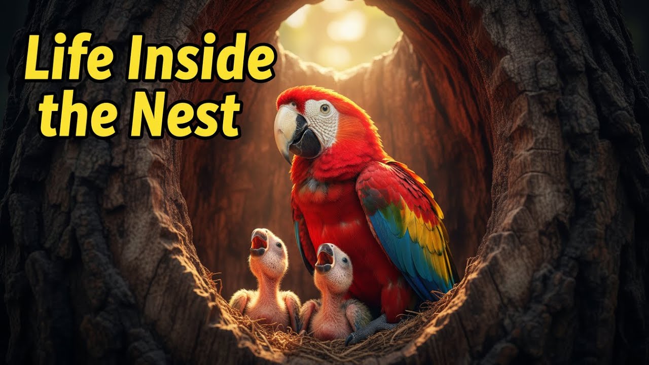 Scarlet Macaw Family – Nesting, Feeding Chicks & Jungle Life | 8K Bird Documentary