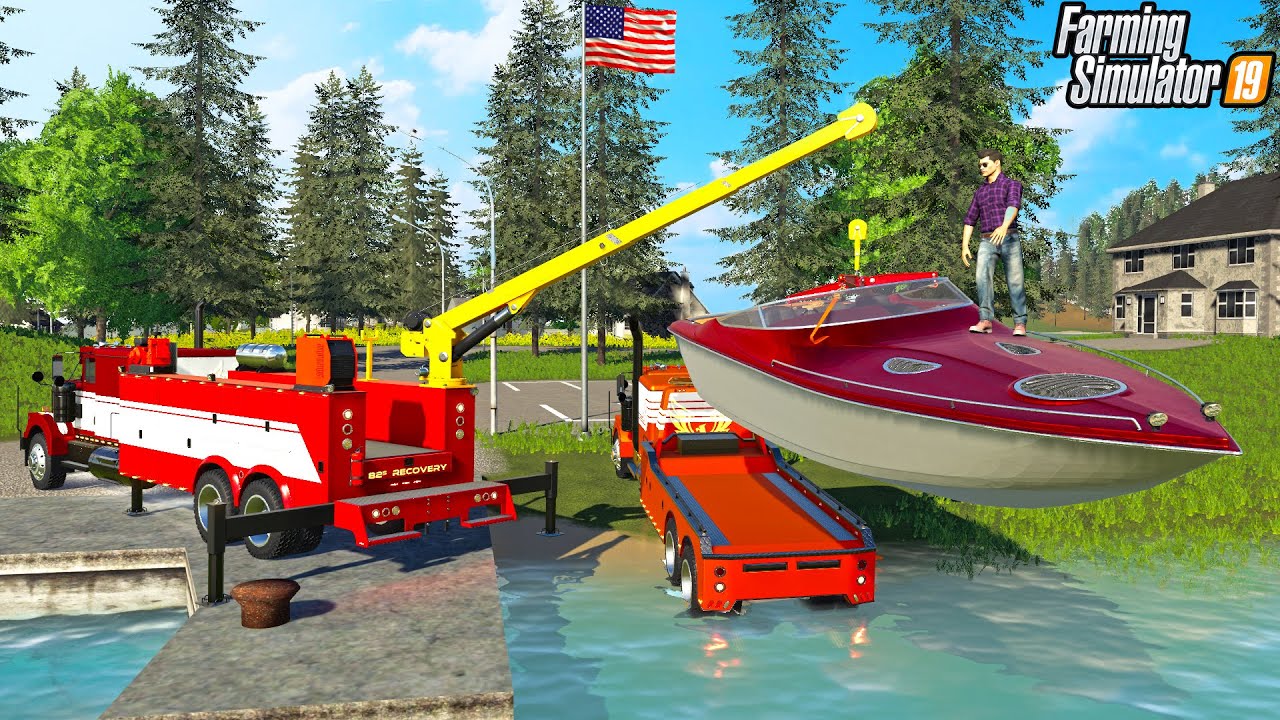 RESCUING SUNKEN BOAT OUT OF LAKE | TLX TOW TRUCKS | FARMING SIMULATOR 2019
