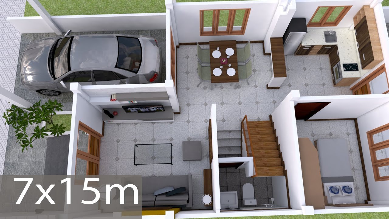Interior Design Plan 7x15m Walk Through with Full Plan 4Beds