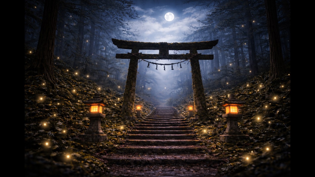 Moonlit Shrine Forest – Meditative Japanese Ethereal Ambience | Sleep & Deep Focus