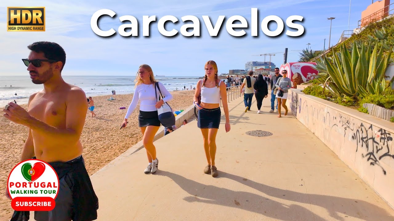 Carcavelos Beach Walking Tour | Lisbon to Cascais Part 17 | 4K60fps HDR Portugal