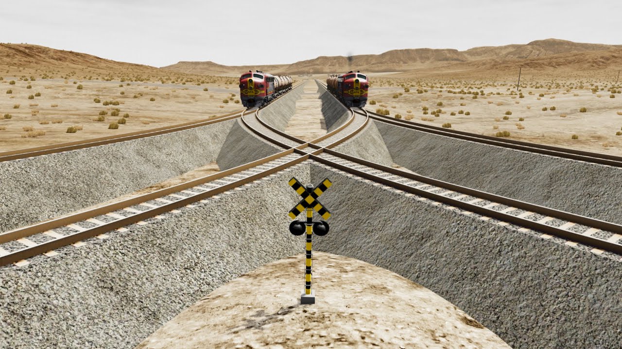 【踏切アニメ】あぶない電車 TRAIN 🚍 Impossible Curved Rail Tracks Vs Trains Crossing - BeamNG.Drive