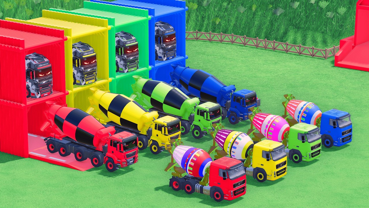 Garage with Colors ALL MIXER TRUCK WITH DOUBLE FLATBED TRAILER TRUCK, VOLVO, MAN, FS25 #18