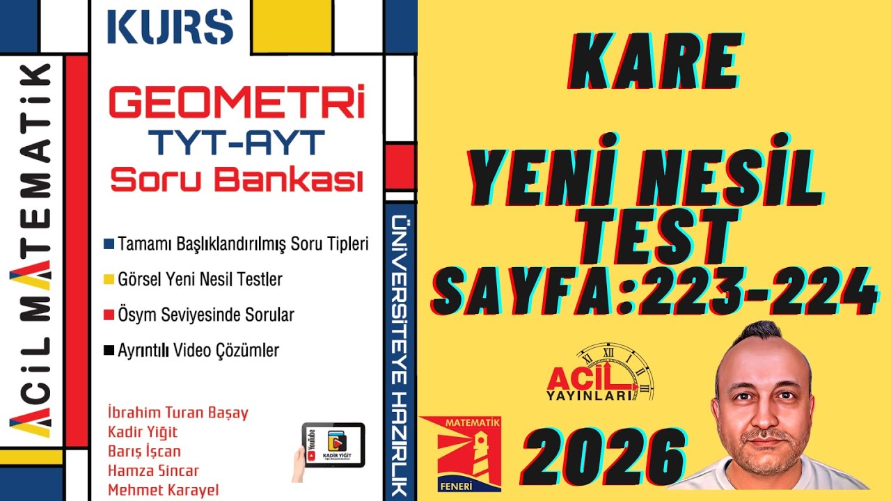 📘 Kurs Geometri TYT–AYT  Soru Bankası | KARE | YENİ NESİL TEST Acil Yayınları 2026 Syf 223-224