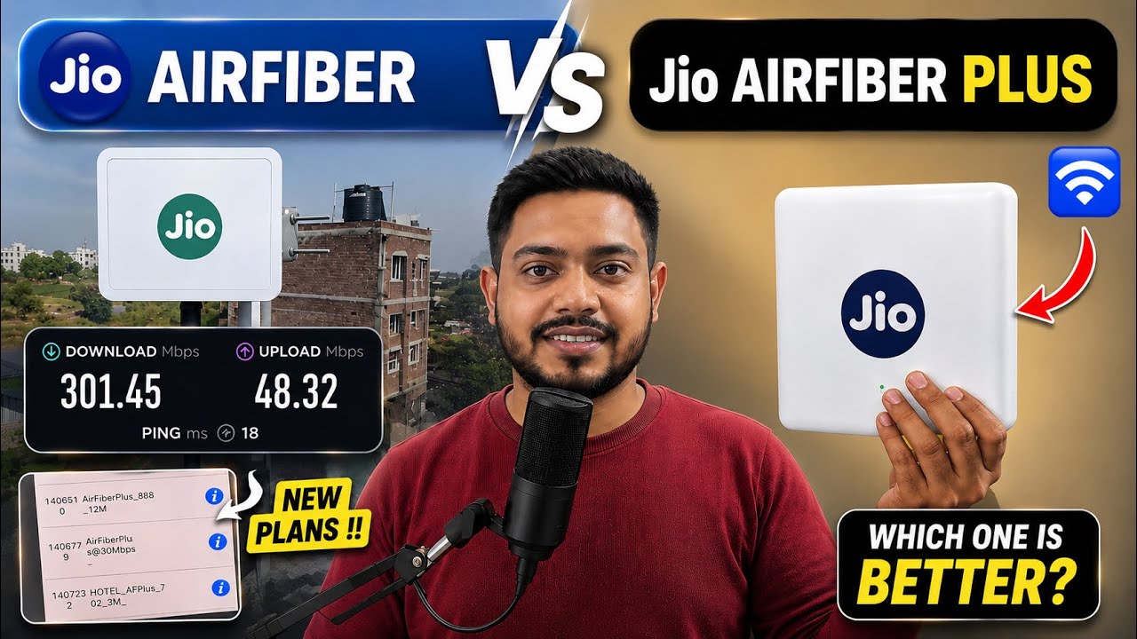 Jio airfiber v/s AirFiber PLUS comparison | Speed test & plans | Jio air fiber - The Technologist 
