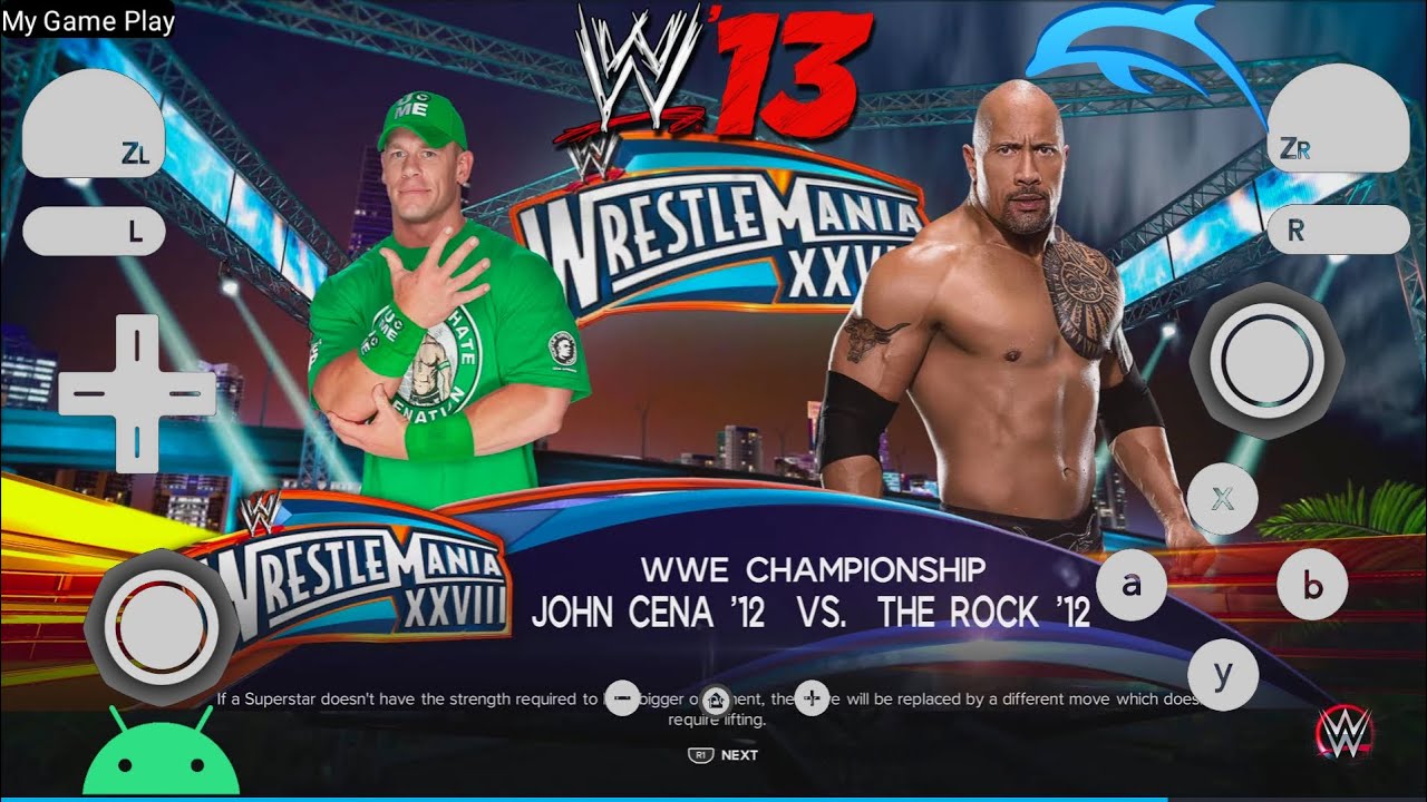 WWE 13 Wii Dolphin Emulator On Android WWE Championship | John Cena '12 Vs. The Rock '12 | Gameplay