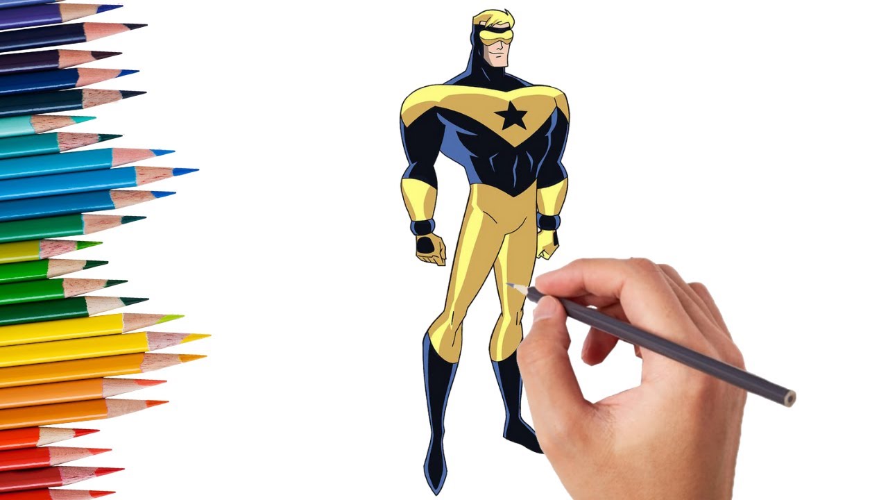 How to draw justice league booster gold | Justice league cartoon drawing