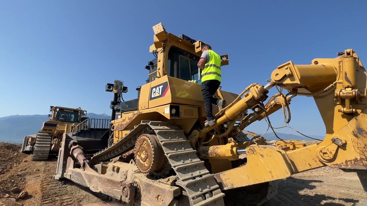 Two Caterpillar D9T & D8R Bulldozers Ripping Rock For Road Construction - Sotiriadis/Labrianidis