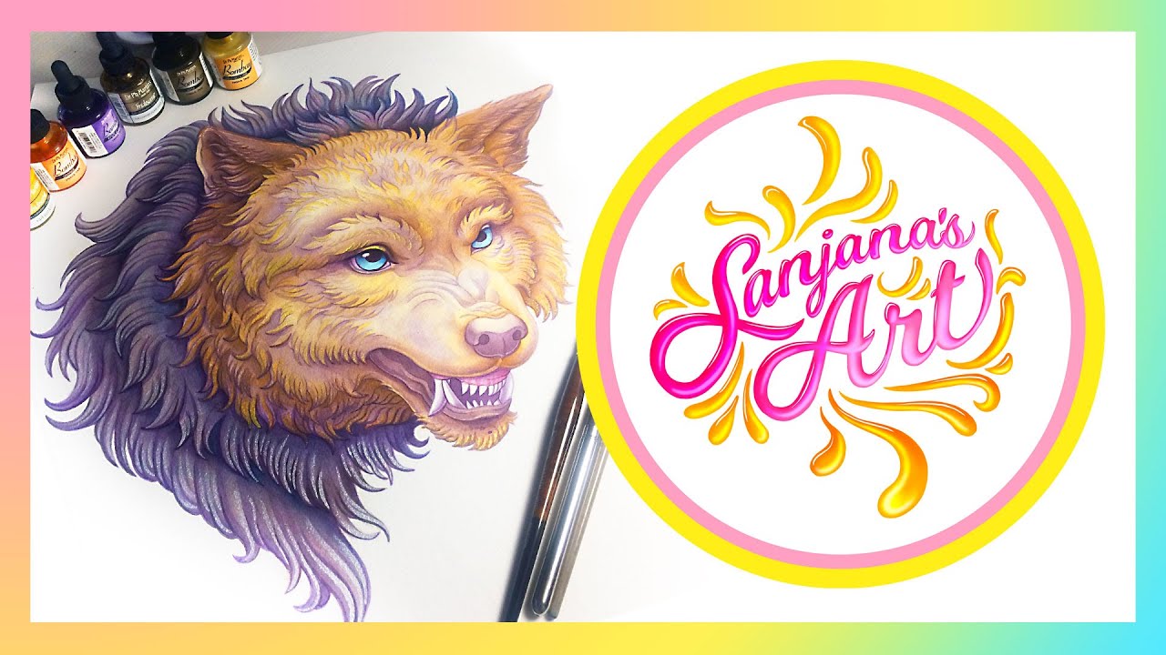 Dr. Ph. Martin's Bombay Ink Painting Process Time Lapse - Wolf (Extended Version)
