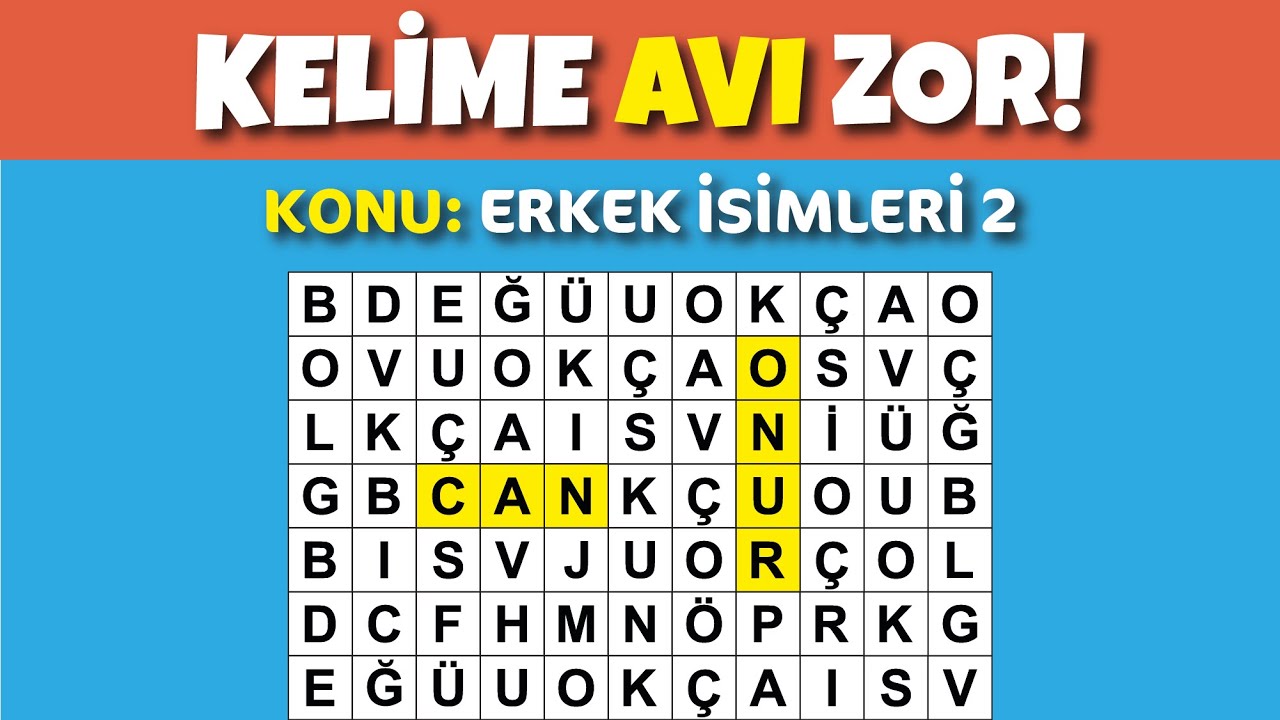KELİME AVI ✍️ Konu: ERKEK İSİMLERİ 2👨‍🦱 Gizli İsimleri Bulabilir misin? Turkish Quiz, Kelime Bulmaca