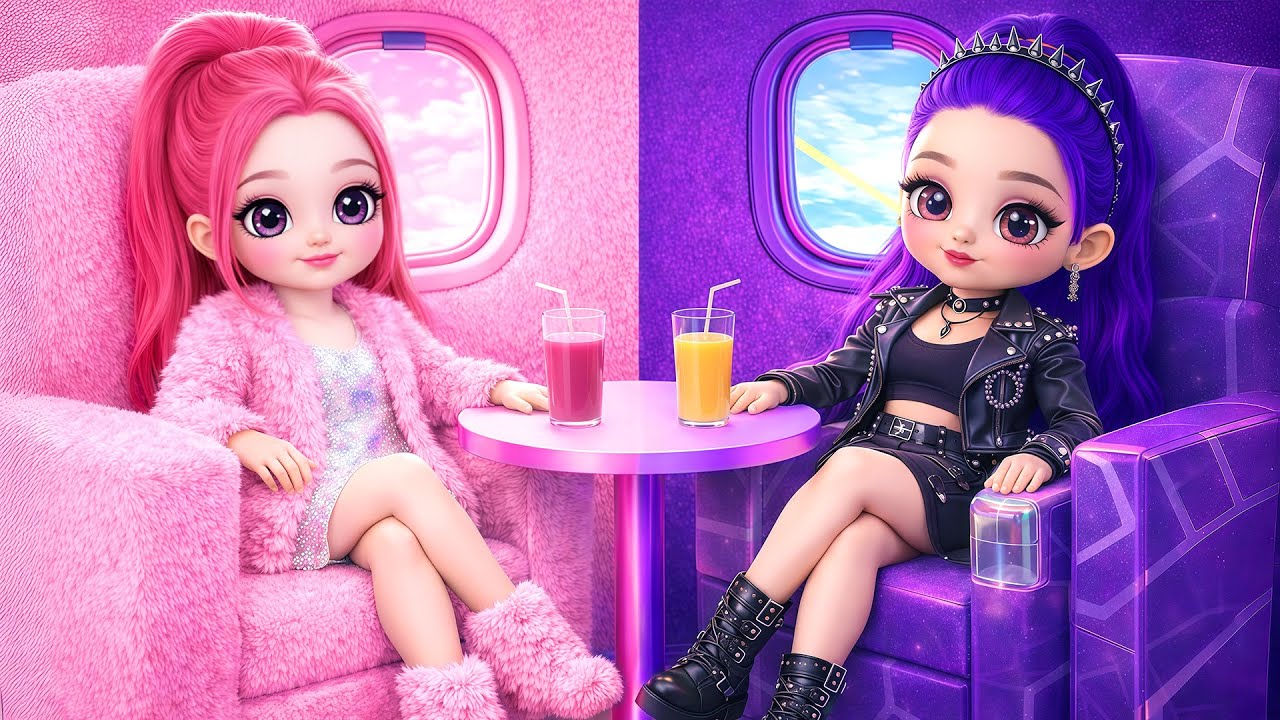 K-Pop Demon Hunters no Avião Rainbow e Black! Huntrix Sereia vs Vampira Makeover