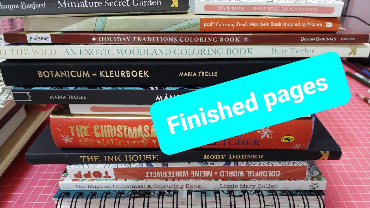 Finished colouring book pages for December 2021 - Adult colouring