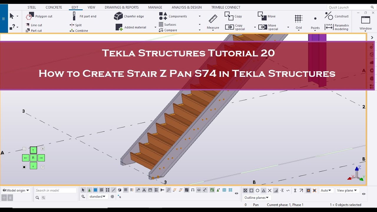 Tekla Structures Tutorial 20 How to Create Stair Z Pan S74 in Tekla Structures