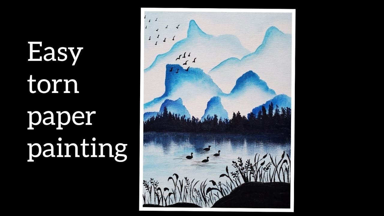 Easy Acrylic painting of mountains/Torn paper painting /Mountain ranges/Mountain landscape painting