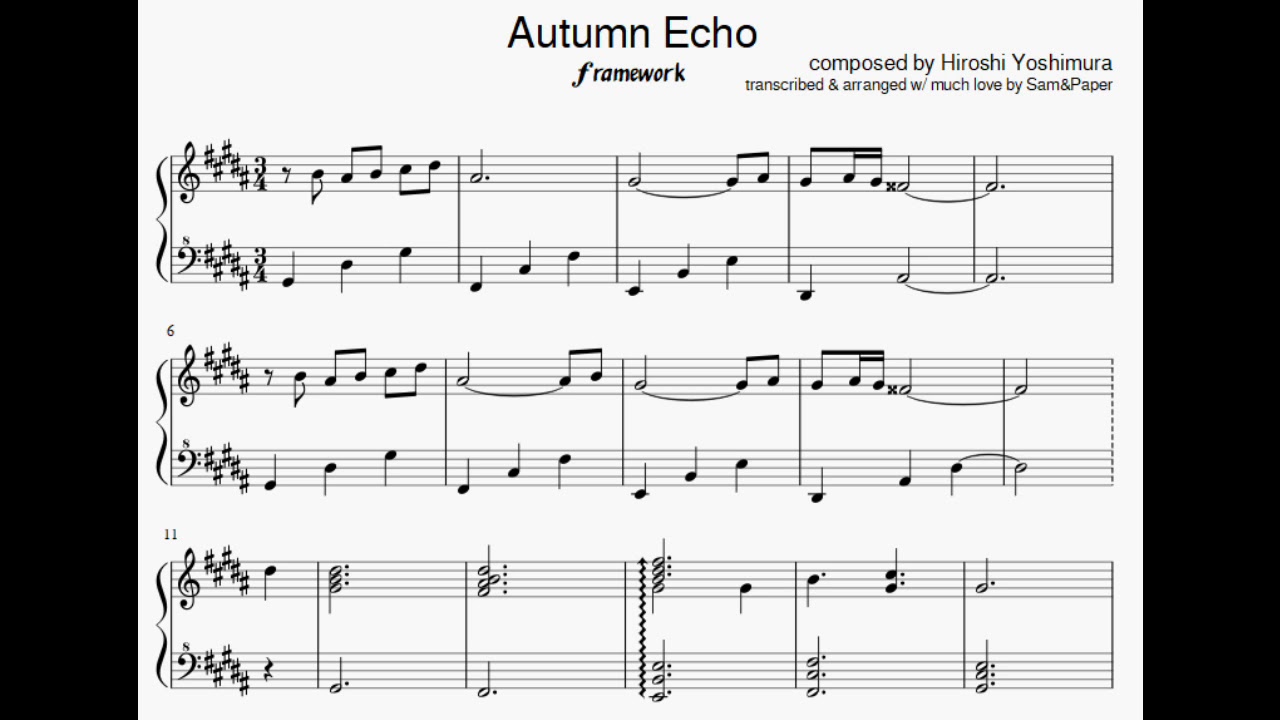 Hiroshi Yoshimura - Autumn Echo (静けさの本 / Static) SHEET MUSIC