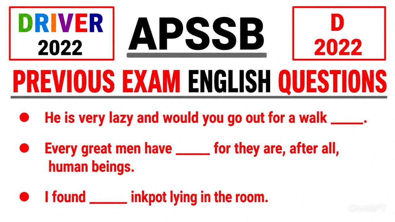 Apssb Previous exam english question paper | Driver 2022