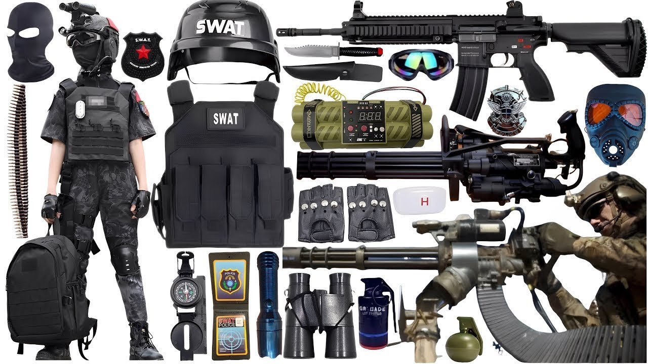 Special Forces Military Toy Gun Set Open Box, MG36 machine gun, MCX assault rifle, Colt M1911 pistol