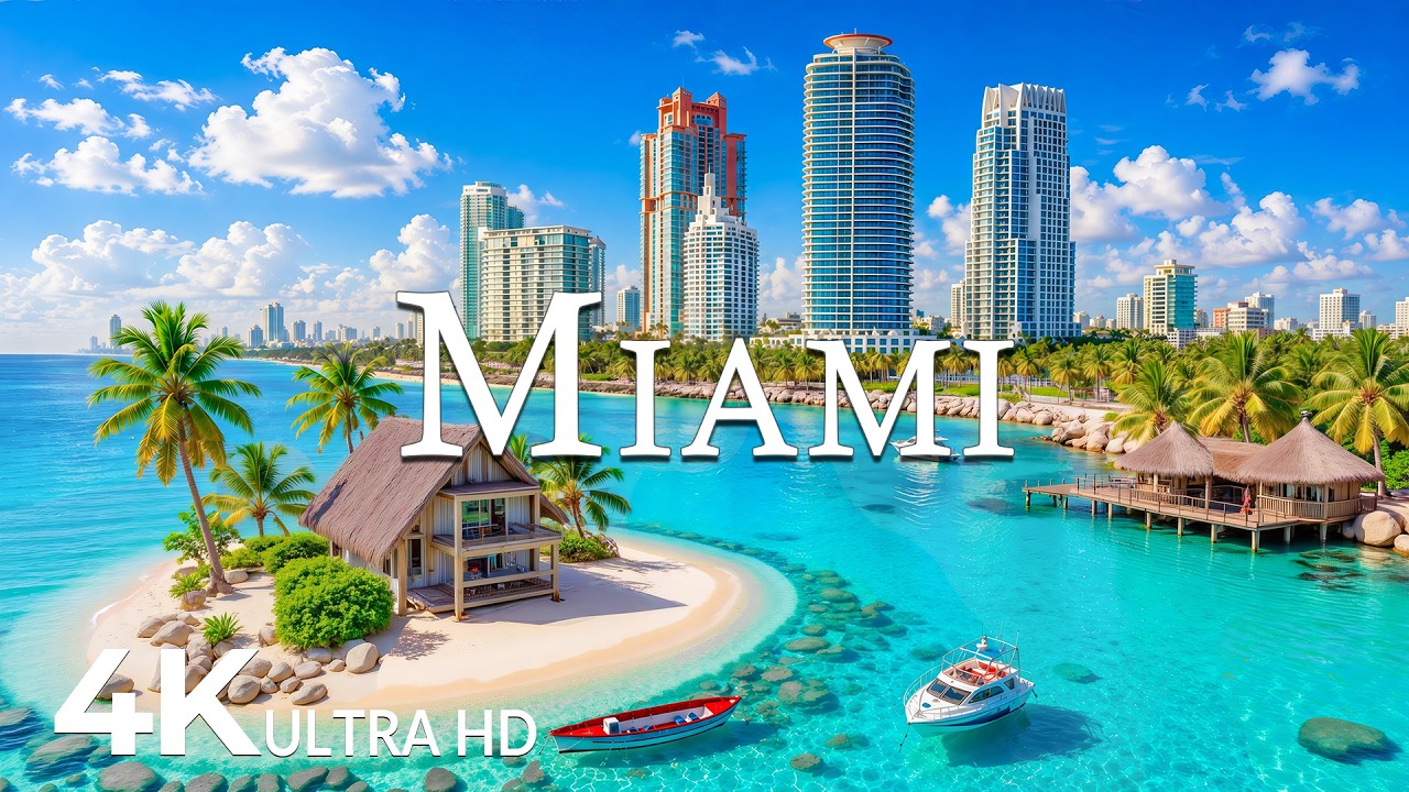 FLYING OVER MIAMI (4K UHD) &ndash; Soothing Music Along With Beautiful Nature Video - 4K Video ULTRA HD
