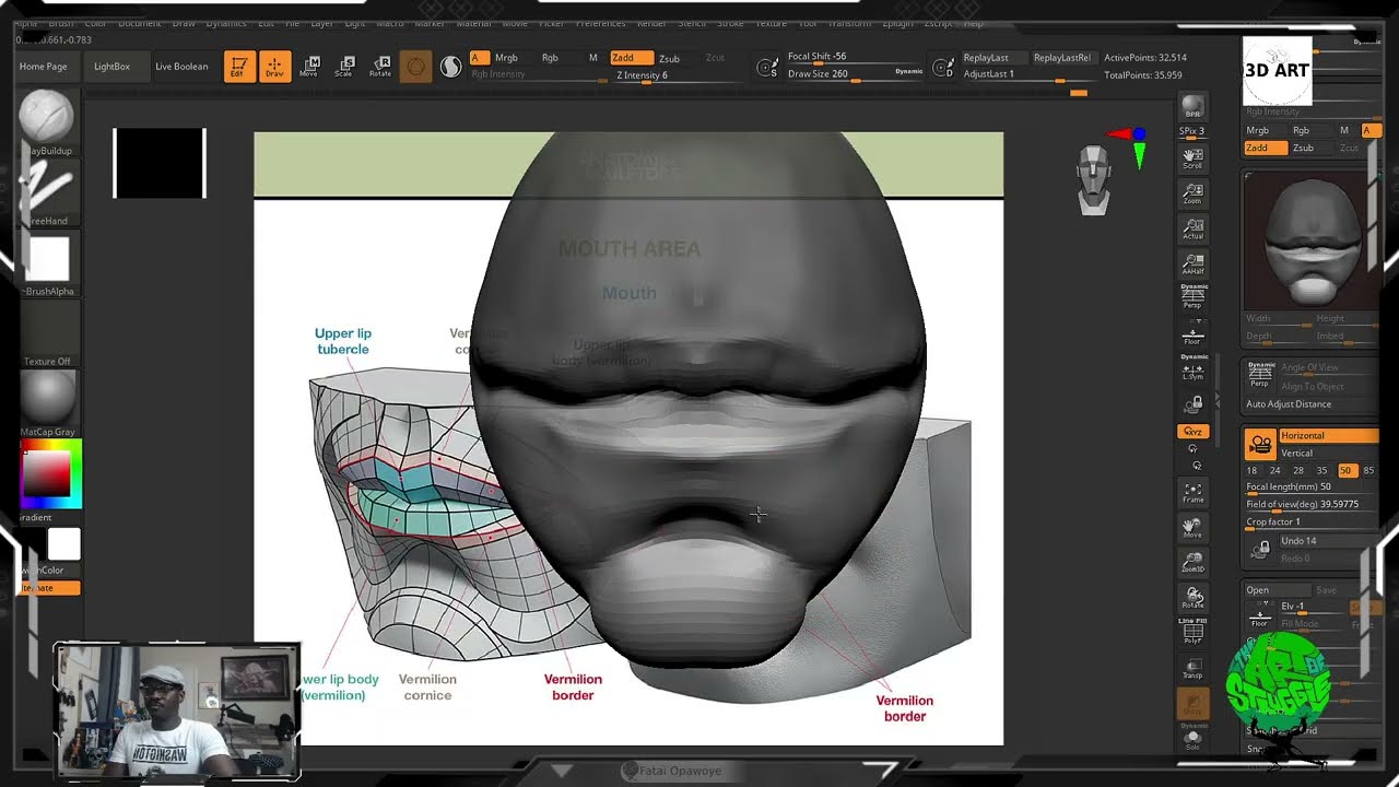 Anatomical Mouth Sculpting + Beard Details in ZBrush