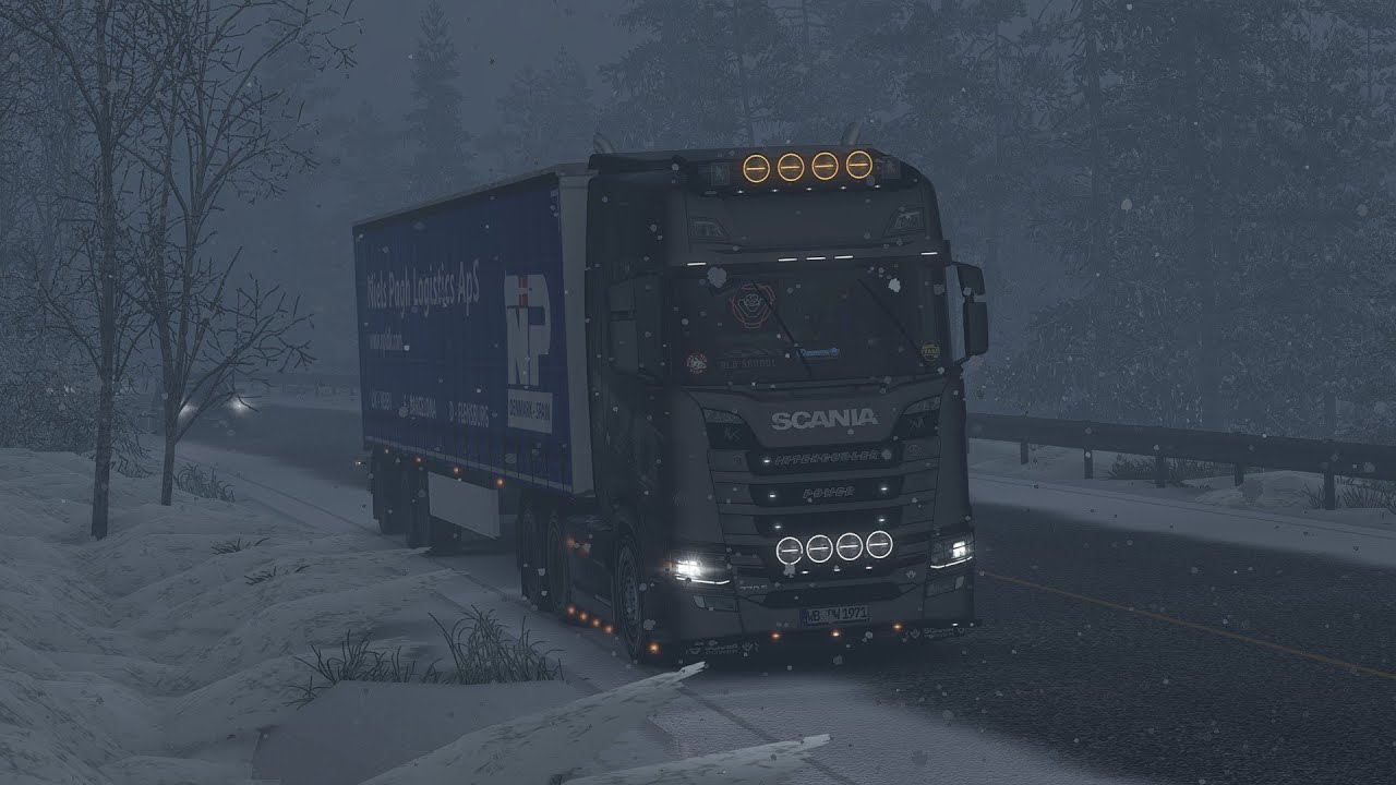 Euro Truck Simulator 2 | Arctic Circle in Snow from Bodø (N) to Steinkjer(N) | SCANIA V8 770S