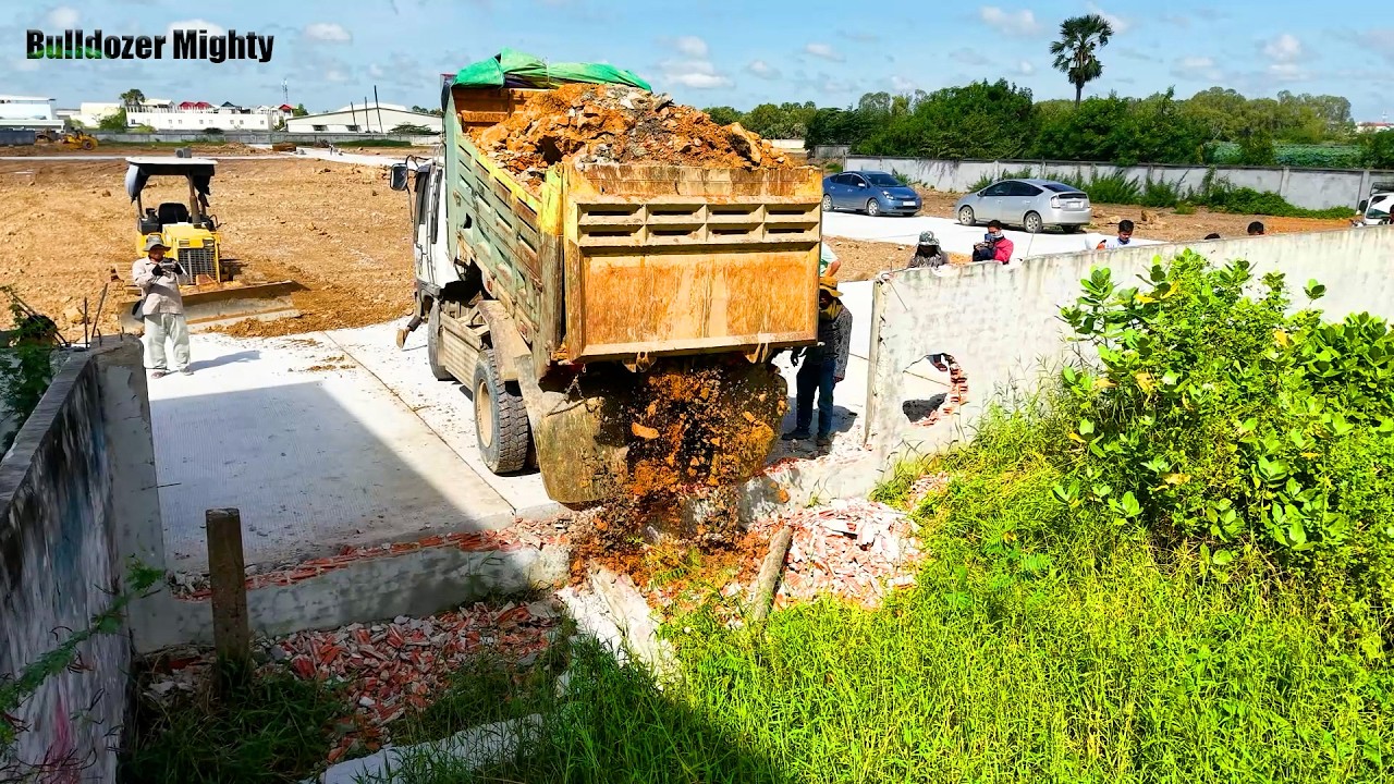 First Start new Project, Processing Filling Up The Land, Bulldozer KOMATSU D31P, Dump Truck
