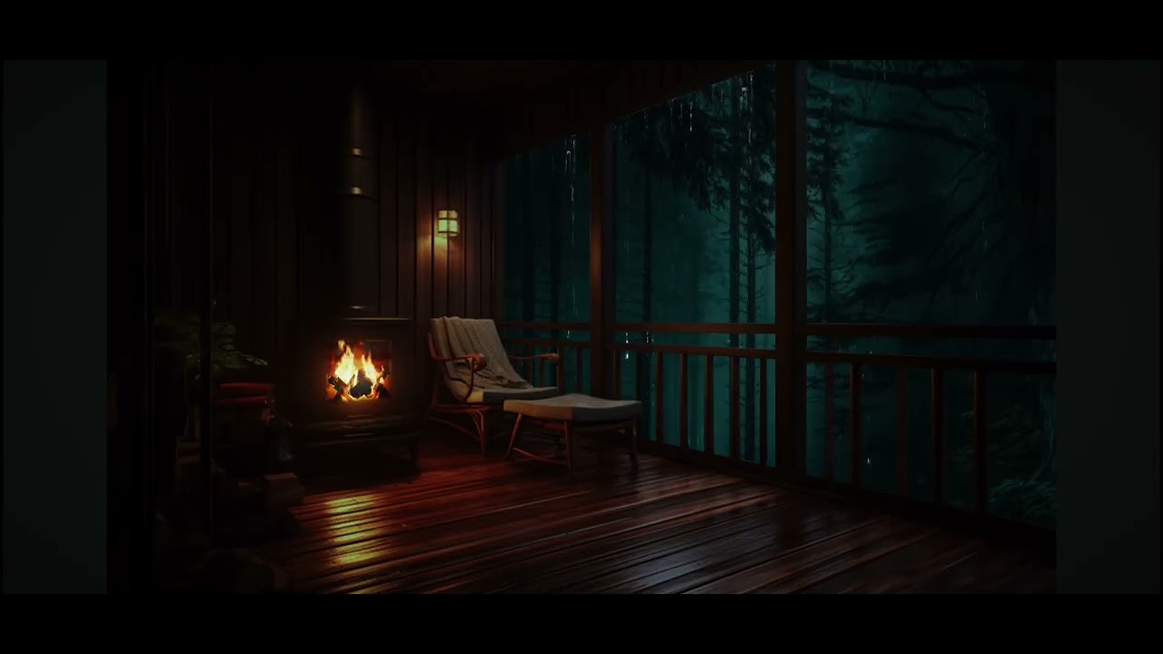 Noche muy lluviosa junto al sonido de una chimenea 💦😶‍🌫️🔥🌧🌨☔️