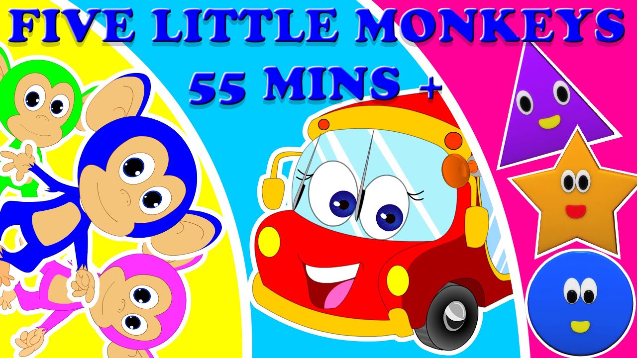 Five little monkeys rhymes | shape rhymes songs | wheels on bus nursery rhymes