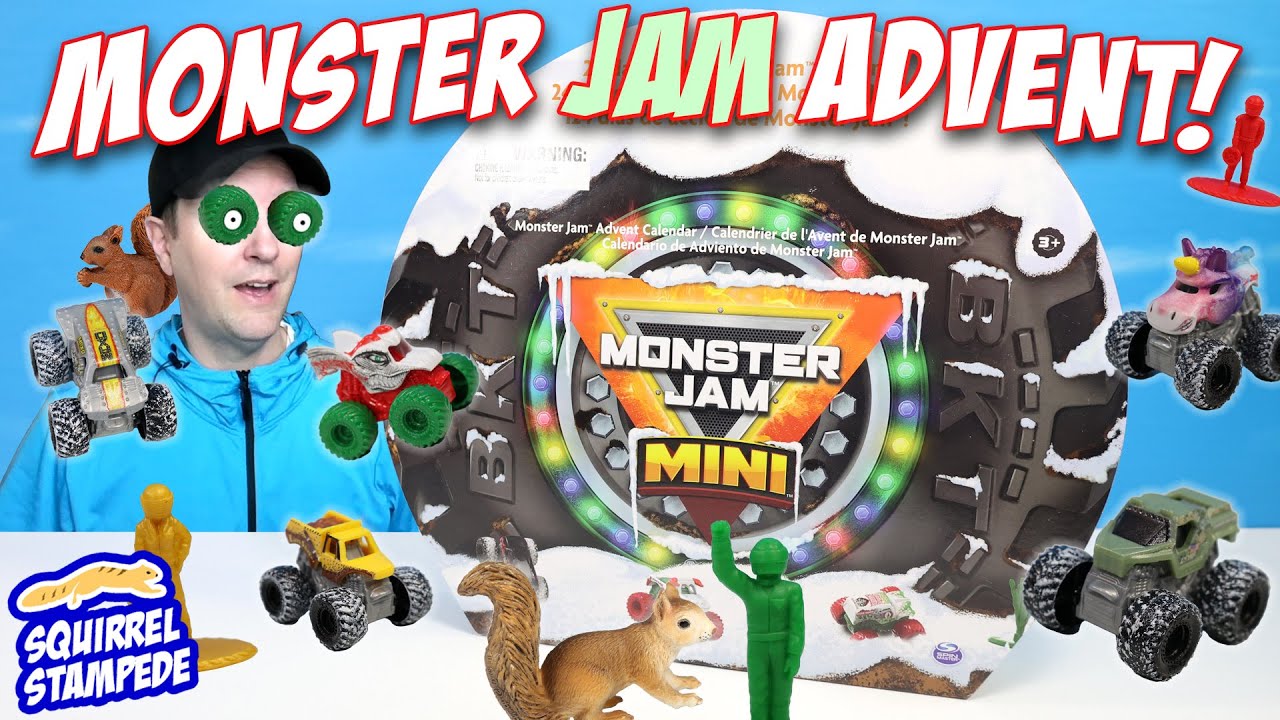 Monster Jam Mini Christmas Advent Calendar Drive Through 2023 Red & Green Snowy Trucks!