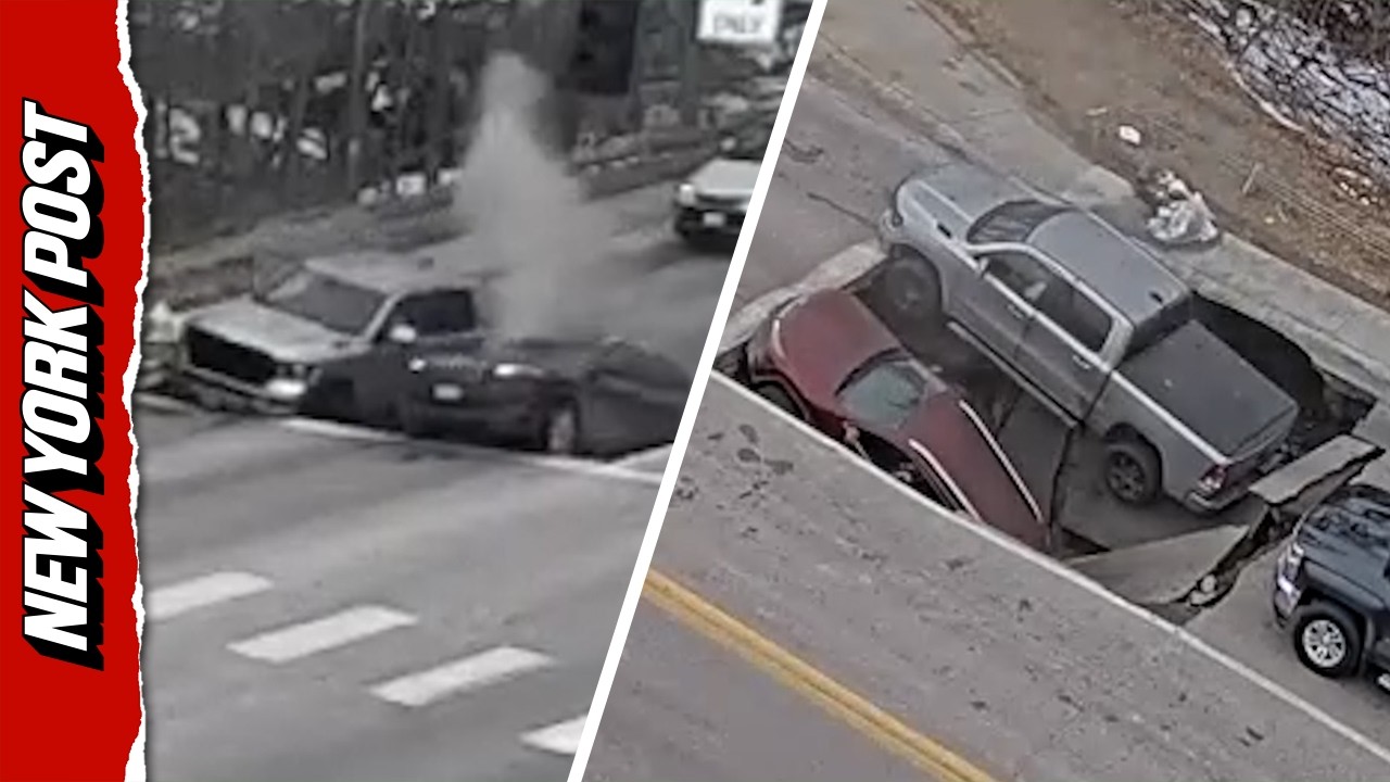 Scary Moment Cars Swallowed by Sinkhole in Omaha