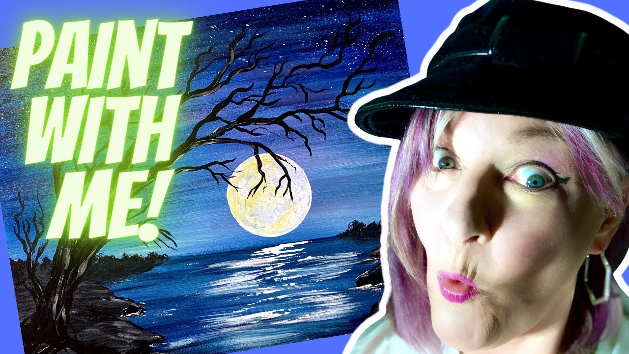 PAINT AND SIP tutorial for beginners / learn to paint harvest moon painting / fun step by step