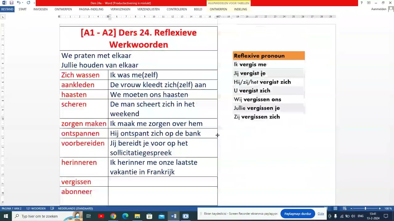 [A1 - A2] Ders 24. Hollandacada Dönüşümlü Filller. Reflexieve Werkwoorden in het Nederlands