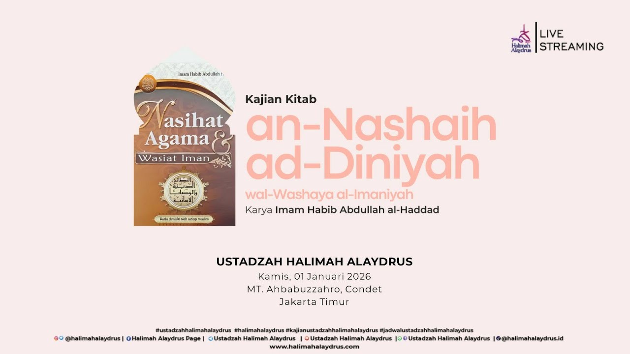 Ustadzah Halimah Alaydrus - kajian kitab an nasaih addhiniyah